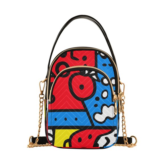 Abstract Colorful Design Women's Crossbody Handbags Leather Crossbody Bags Fanny Pack Chest Bag for Travel