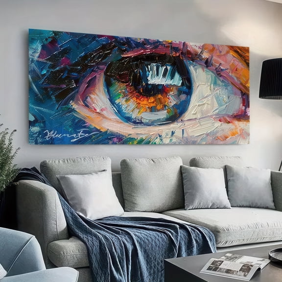 Abstract Colorful Eye Painting Framed Canvas Wall Art 48x24 Inch Modern Expressive Print for Living Room Bedroom Office Decor