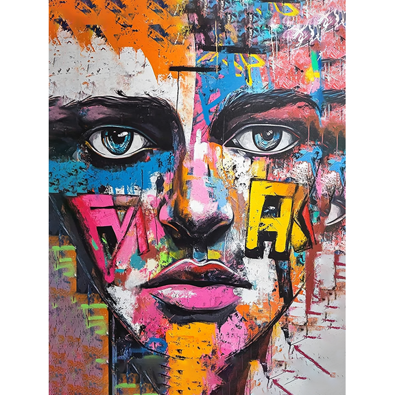Abstract Colorful Face Graffiti Canvas Art Print Suitable for Living Room Bedroom Office Bathroom and Hallway Decoration.