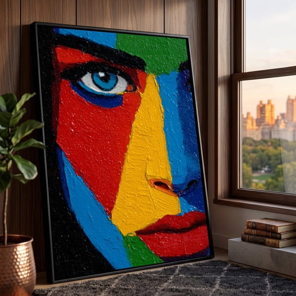 Abstract Colorful Face Wall Art Modern Geometric Portrait Vibrant Facial Art Contemporary Home Decor Ready To Hang Art, Unframed Paper Print