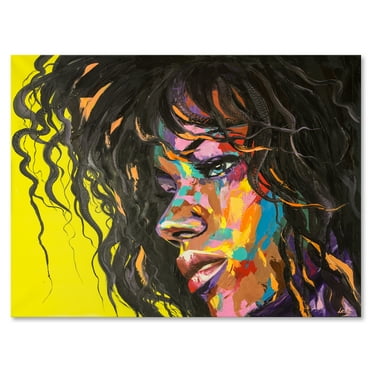 Abstract Colorful Fantasy Portrait Of A Young Woman I 12 in x 8 in Painting Canvas Art Print, by Designart