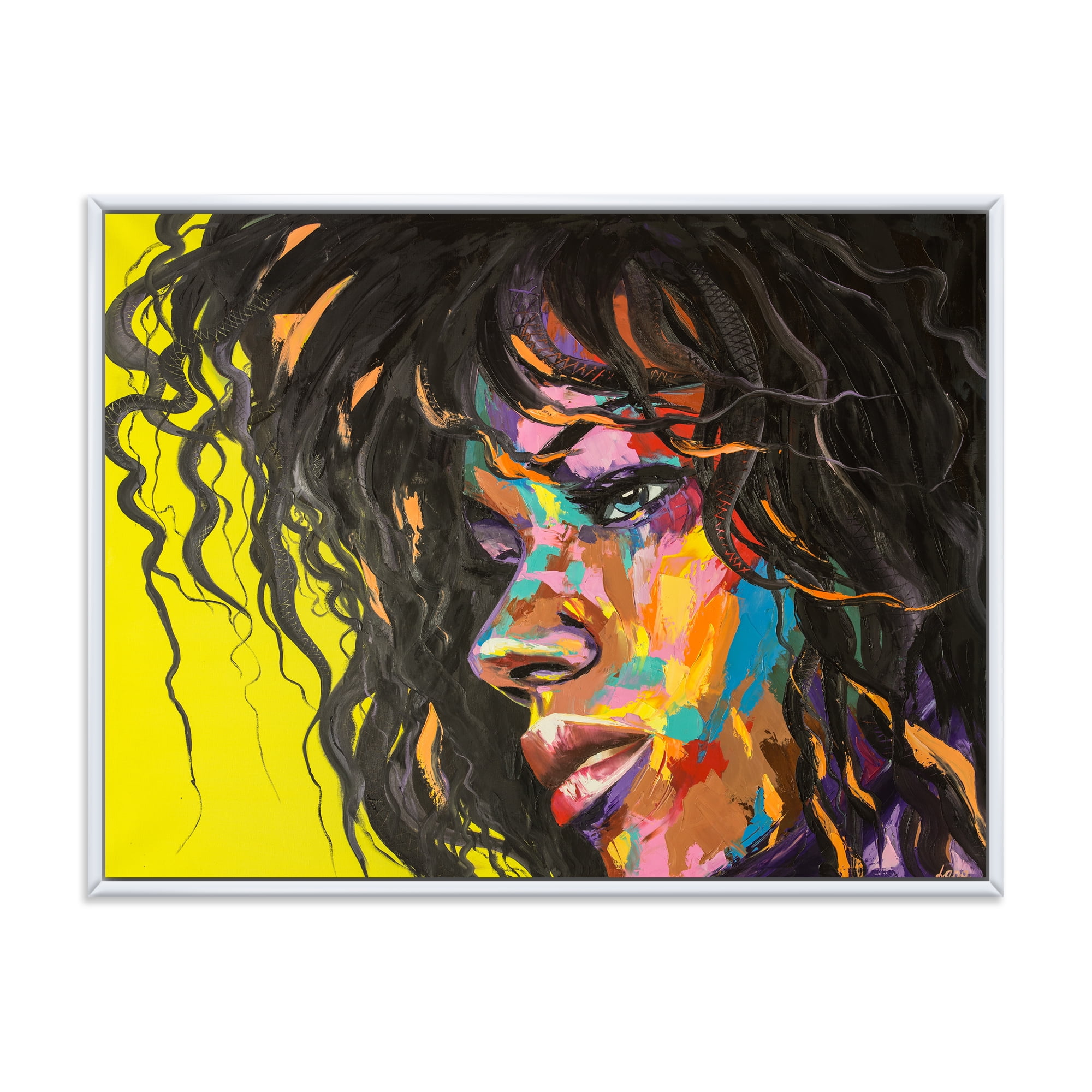 Abstract Colorful Fantasy Portrait Of A Young Woman I 40 in x 30 in Framed Painting Canvas Art Print, by Designart