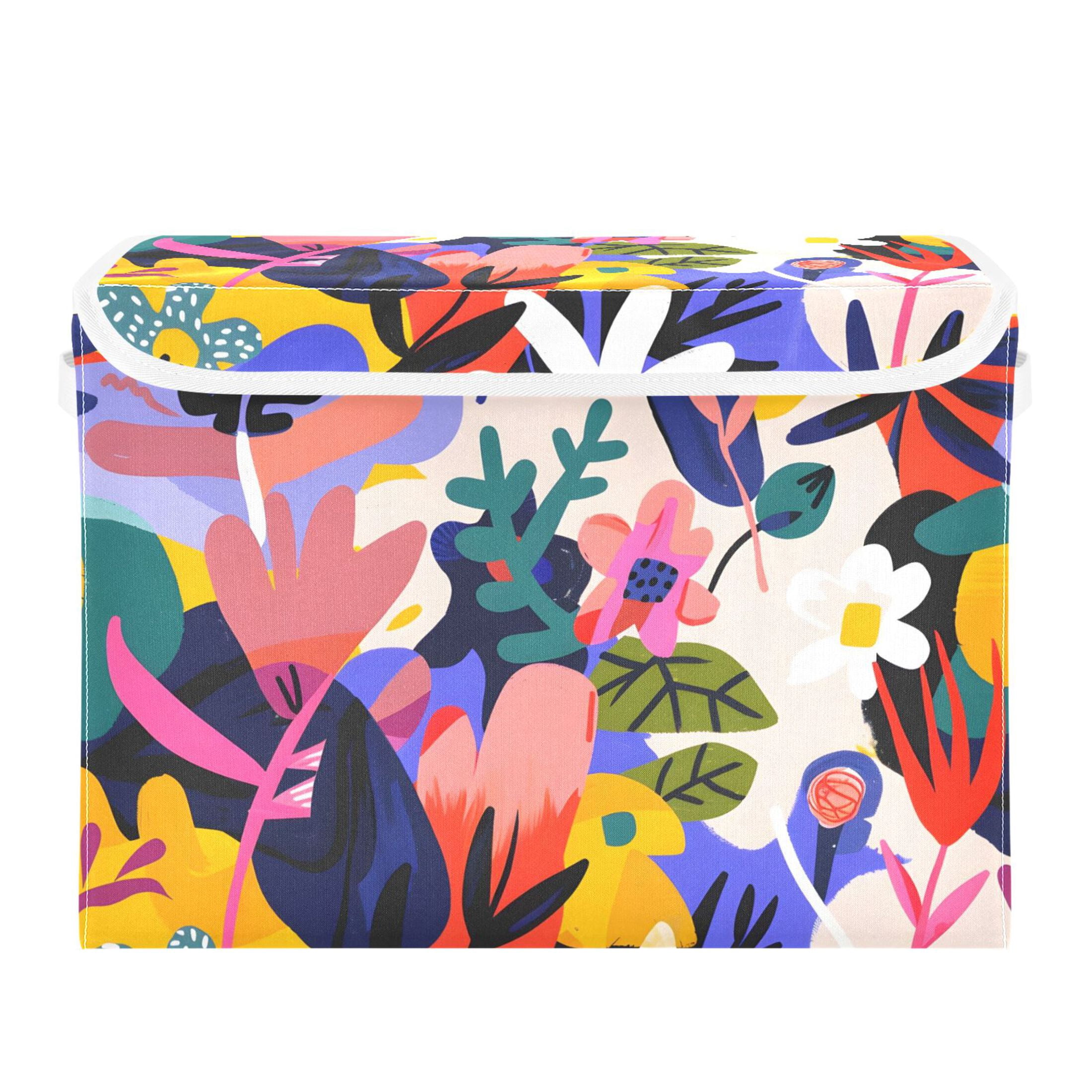 Abstract Colorful Floral Paint Art Foldable Storage Bin with Lid and ...
