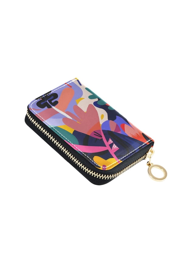 Abstract Colorful Floral Paint Art Women's Credit Card Holder PU Leather Zipper Wallet RFID Blocking