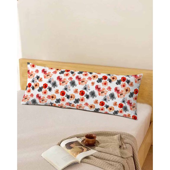 Abstract Colorful Floral Throw Pillow Cover,Elegant Printed Red Orange Black Rectangle Decorative Pillow Case Protector Soft Cushion Cover Lumbar Pillowcase for Couch Sofa Bedroom Car Decor 20x54 In