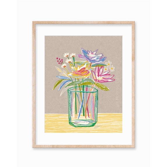 Abstract Colorful Floral Wall Art Illustration Art Botanical Spring Flower Bouquet Oil Pastel Print Drawing Wall Art, Modern Wall Decor, 8x12 UNFRAMED