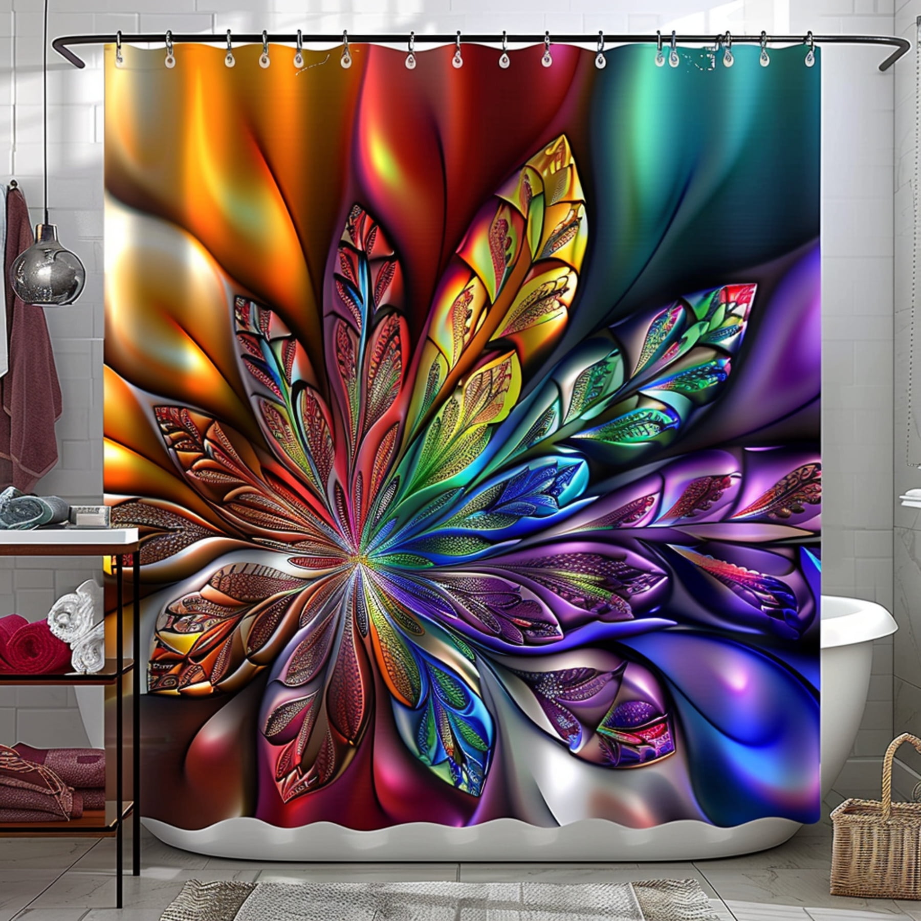 Abstract Colorful Flower Fractal Petals Shower Curtain Unique Bathroom