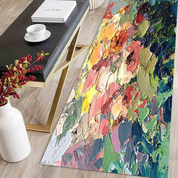 Abstract Colorful Flower Rugs, Oil Painting Decor Rug, Acrylic Rugs, Modern Rugs, Home Decor Rug, Housewarming Gift, Entryway Rug, Soft Rug, 2.6'x5' - 80x150 cm