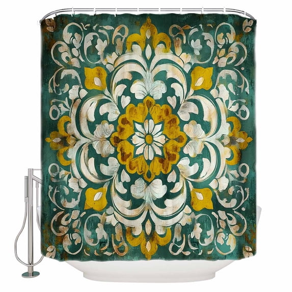 Abstract Colorful Flower Shower Curtain, 72" x 72", Vintage Boho Floral Waterproof Bathroom Curtain Washable Shower Curtain Set with 12 Hooks