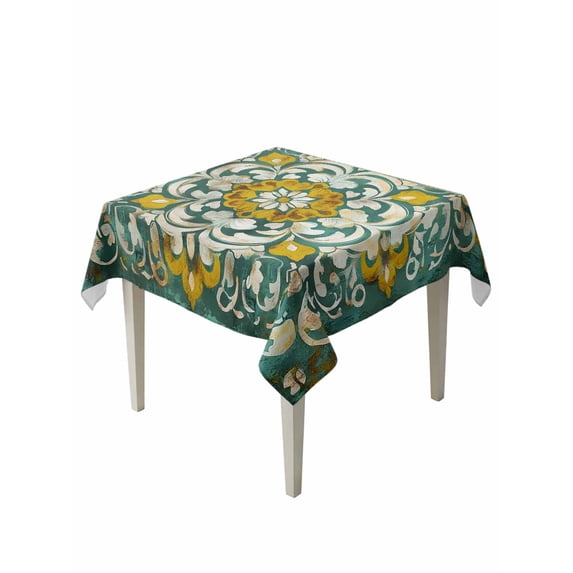 Abstract Colorful Flower Table Cloth 60x60 Inch Square, Vintage Boho Floral Waterproof Tablecloth Washable Table Cover for Party Picnic Dinner Decor