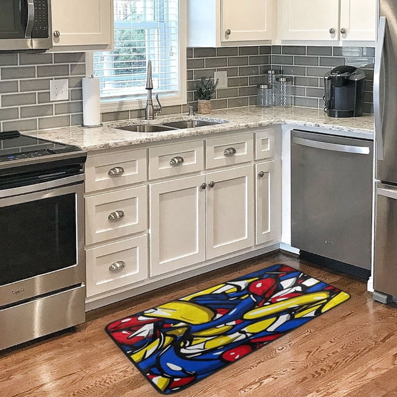 Abstract Colorful Fruits Non Slip Long Door Mat 39''x20'' Soft, Absorbent, for Kitchen, Bathroom, and Bedroom