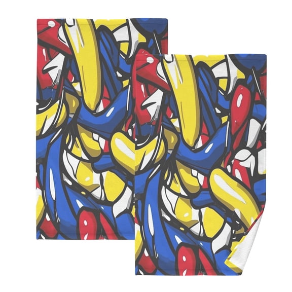 Abstract Colorful Fruits Set of 2 Pure Cotton Towels, 16'' x 28'', Highly Absorbent and Soft