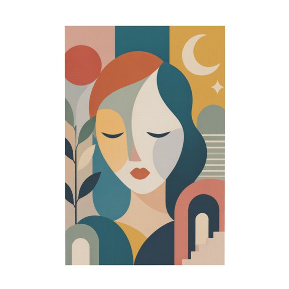 Abstract Colorful Geometric Face Canvas Wall Art Cubism Style Feminine Silhouette For Living Room Bedroom Apartment 20x30 in