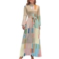 thumbnail image 1 of Abstract Colorful Geometric Grid Pattern Women's Long Dress Long Sleeves Dress Vintage Dresses Party Maxi Dress High Waist Dress, 1 of 4
