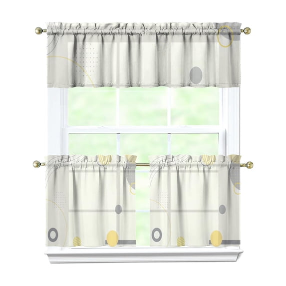 Abstract Geometric Kitchen Curtains and Valances Set - 3 Piece Kitchen Curtains Sets with Valance for Windows Rod Pocket Machine Washable Kitchen Decor Decorations (54"x18"+2x27.5"x24")