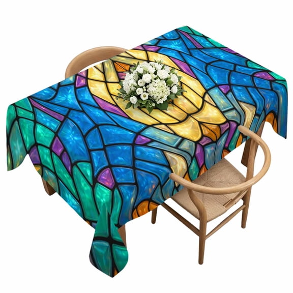 Abstract Colorful Glass Rectangle Tablecloth Blue-Purple Cracked Texture Crystal Waterproof Wrinkle Free Soft Table Cloth Spill-Proof Washable Table Cover for Dining Party Picnic 54 x 108 Inch