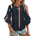 thumbnail image 1 of Abstract Colorful Lines Pattern Women's V-Neck Blouse With 3/4 Ruffled Bell Sleeves Casual Top Ladies Blouses, 1 of 7