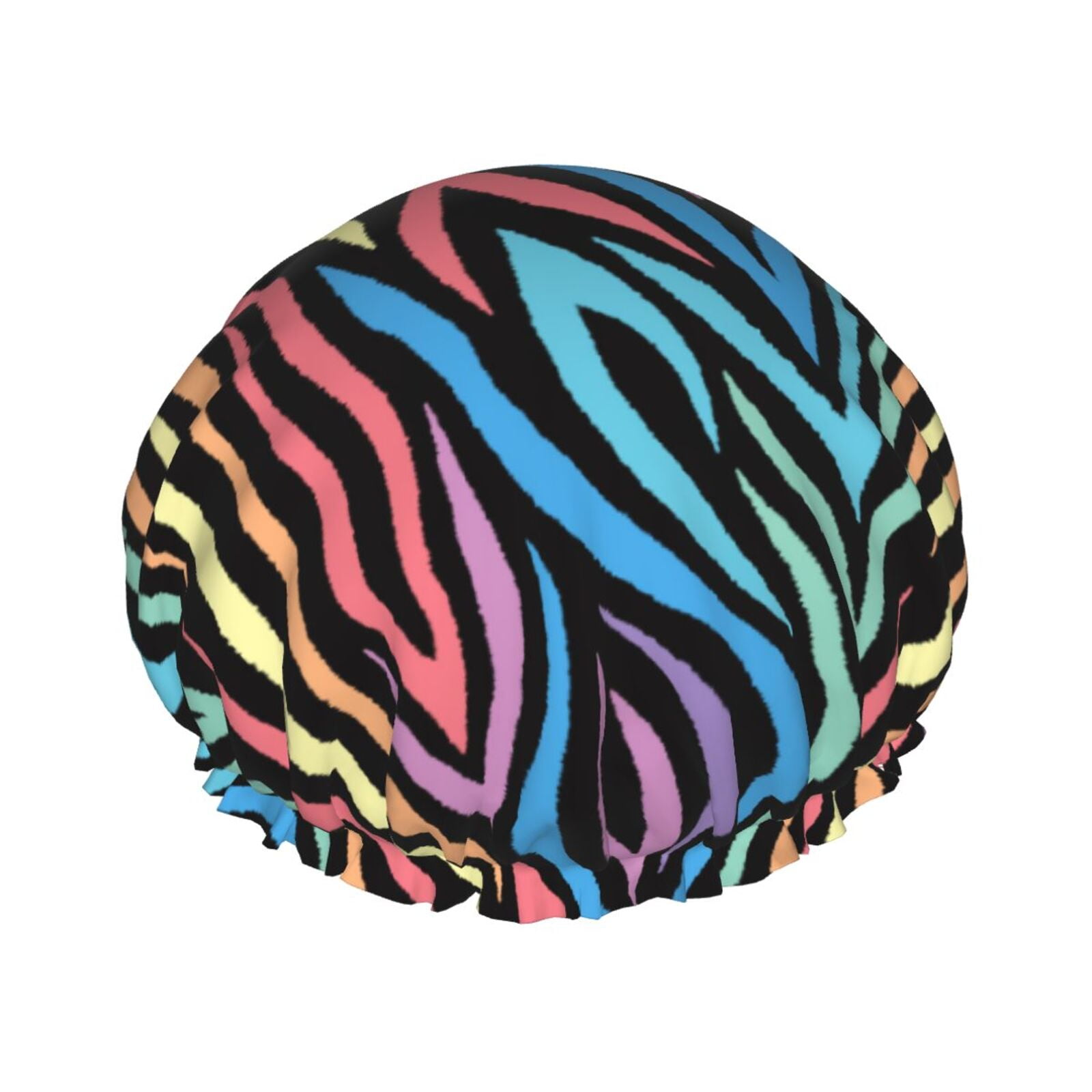 Abstract Colorful Lines Shower Cap for Women, Double Waterproof Layers ...