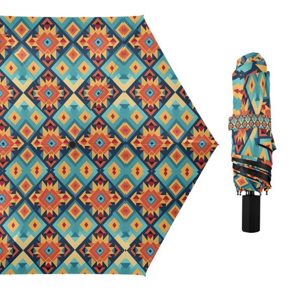 Abstract Colorful Mandala Compact Sun Umbrella Windproof Travel Umbrellas for Rain Strong Portable UV Protection