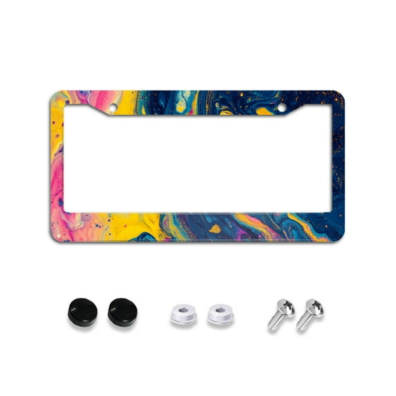 Abstract Colorful Marble License Plate Frames for Women Men Car Plate Holder Cover Metal Tag Aluminum Car Accessories Front Rear Plate Decor