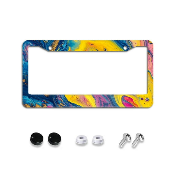Abstract Colorful Marble License Plate Frames for Women Men Car Plate Holder Cover Metal Tag Aluminum Car Accessories Front Rear Plate Decor