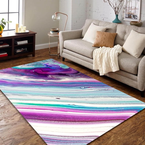 Abstract Colorful Marble Rugs For Bedroom,Glitter Sequins Low-Pile Fade Resistant Stain Resistant Area Rug For Living Room Floor, Affordable Comfy For Room Decor 4x5ft