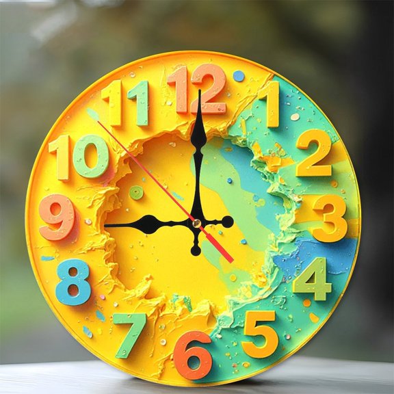 Abstract Colorful Melted Clock Wall Decor 10-Inch Silent Wooden Wall Clock, Battery Operated (AA Batteries Not Included), Artistic Home Decor