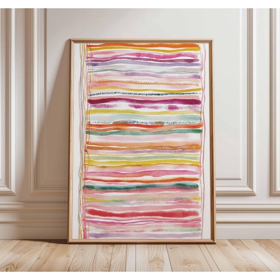 Abstract Colorful Modern Stripes Vibrant Rainbow Contemporary Art Print, Unframed Canvas 8x10in