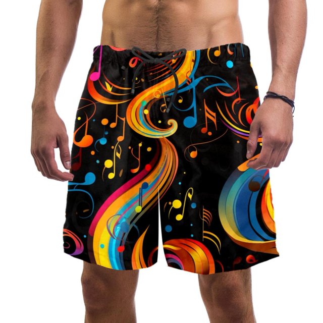 Abstract Colorful Musical Notes Casual Board Shorts for Men Quick Dry, Swim Trunks for Summer