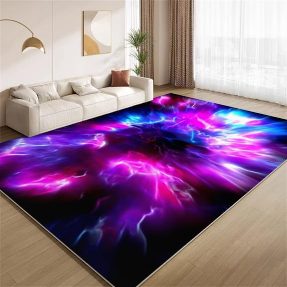Abstract Colorful Neon Area Rugs Ombre Blue Purple Rugs Soft Non Slip Washable Non Shedding Indoor Carpet for Living Room Bedroom Home Entrance Foyer Decor 3ftx5ft