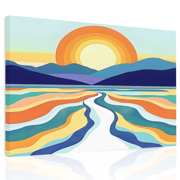 Abstract Colorful Ocean Sun Canvas Print Wall Art, Modern Art Wall Decor Modern Artwork Paintings Pictures for Living Room Framed and Stretched Ready to Hang, 24" x 32"