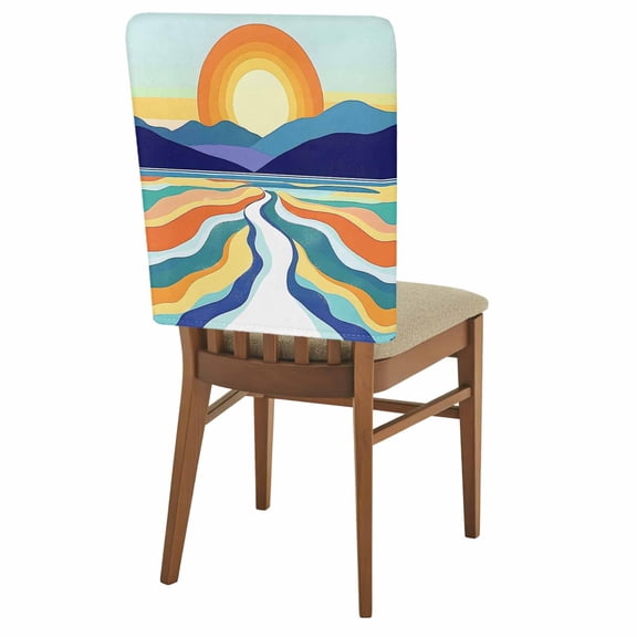 Abstract Colorful Ocean Sun Chair Back Covers Set of 6, Modern Art Removable Dining Seat Cover Washable Kitchen Chair Slipcovers Protective for Party Festival Decoration 19x20in