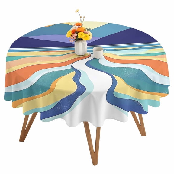Abstract Colorful Ocean Sun Round Tablecloth 54 inches Modern Art Waterproof Oil-Proof Table Cloth Round Table Cover for Holiday Party Picnic Dinner Decor Indoor and Outdoor Use