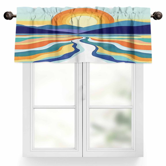 Abstract Colorful Ocean Sun Valances for Windows, 54 x 18in, Modern Art Rod Pocket Kitchen Valance Curtain Light Filtering Window Treatments for Living Room Bedroom, 1 Panel