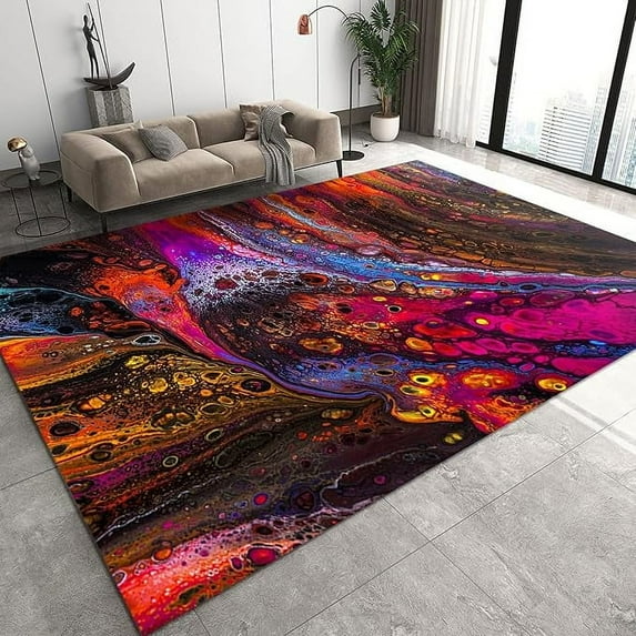 Abstract Colorful Paint Area Rug, Abstract Splash Ink Flowing Lines Marble Art Decorative Rug, Easy Clean Carpet With Anti-Slip Backing For Bedroom Living Room Dining Room Office 4 x 6ft