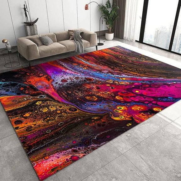 Abstract Colorful Paint Area Rug, Abstract Splash Ink Flowing Lines Marble Art Decorative Rug, Easy Clean Carpet With Anti-Slip Backing For Bedroom Living Room Dining Room Office 5 x 8ft