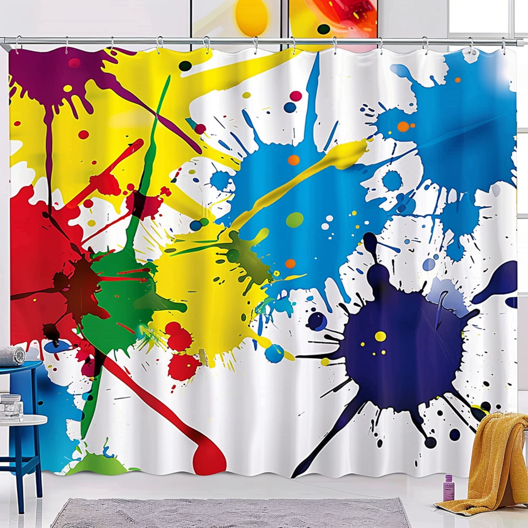 Abstract Colorful Paint Splatter Shower Curtain for Kids' Bathroom