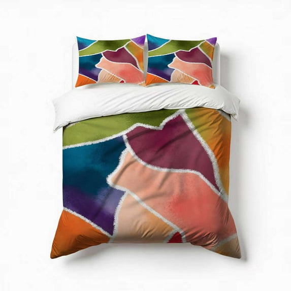 Abstract Colorful Painted Shapes Bedding Set 3 Pcs Soft Microfiber Quilt Cover For Bedroom Decor, Comforter Cover With 2 Pillowcase