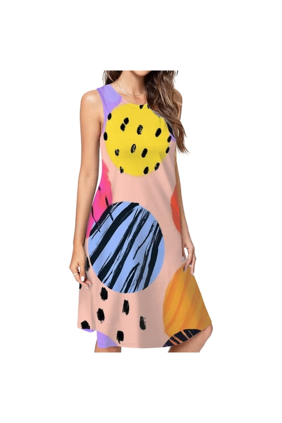 Abstract Colorful Patterned Circles Dress Loose Women'S Dress Beach Dresses With Pockets Dresses For Womens