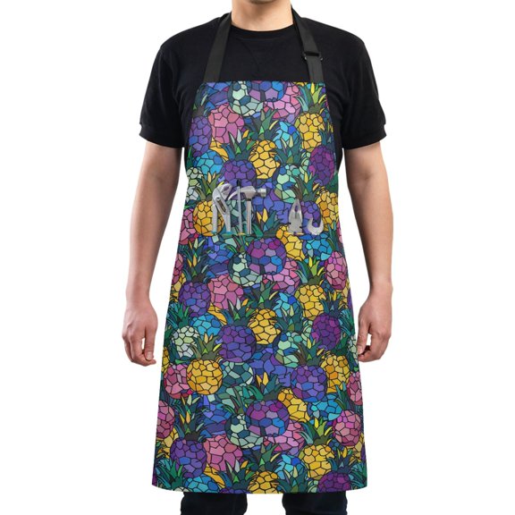 Abstract Colorful Pineapple Kitchen Apron with 2 Pockets Adjustable waterproof Cooking Aprons for Women Men Chef