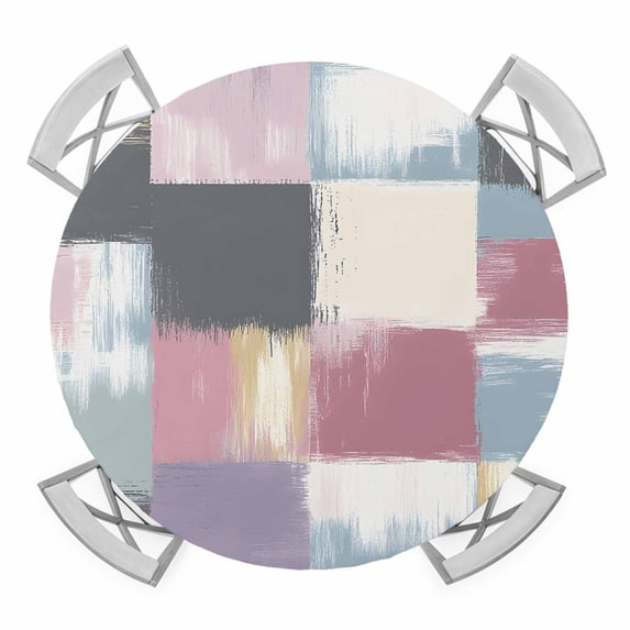Abstract Colorful Round Tablecloth for 36-44 Inch Tables,Fitted Table Cover with Elastic Edge,Modern Geometric Grunge Art Ombre Waterproof Outdoor Table Cloth Protector for Patio Garden Dinner Picnic