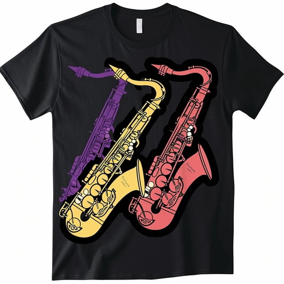 Abstract Colorful Saxophone Vector Design Black T Shirt S XXL
