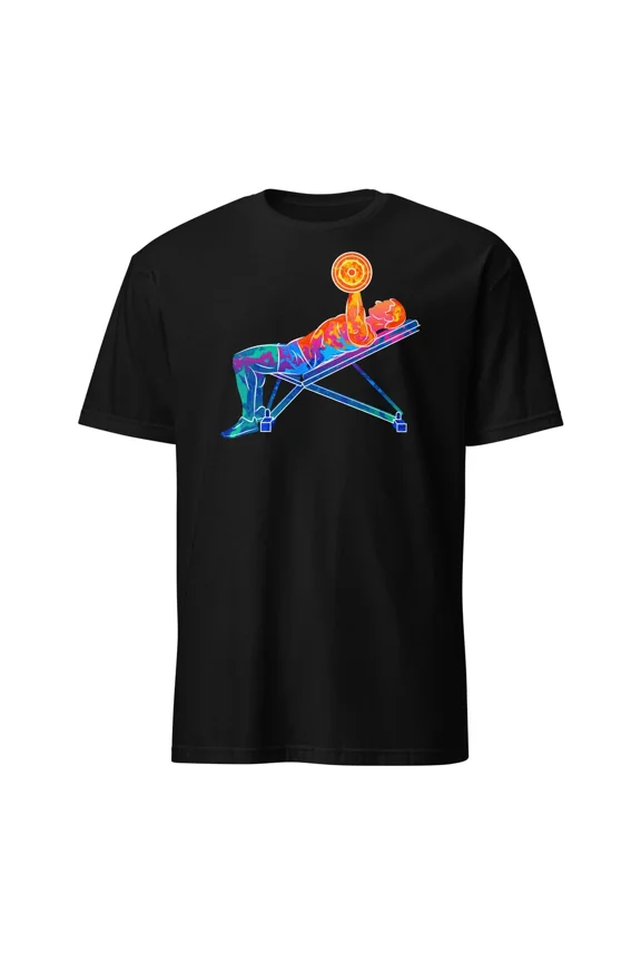Abstract Colorful Silhouette Man Training Chest Dumbbell Bench Press Unisex T-Shirt, up to Size 5XL