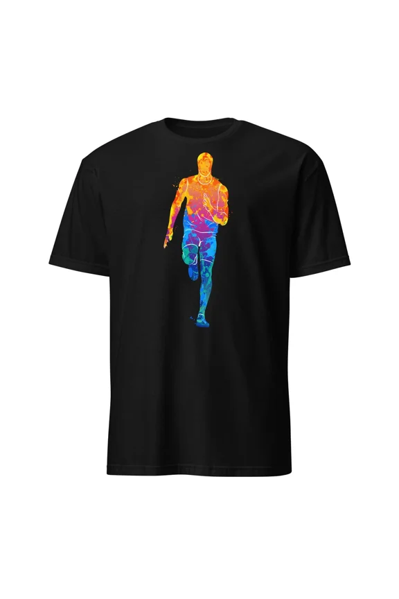 Abstract Colorful Silhouette Runner Sprinter Design Short Sleeve Unisex T-Shirt, up to Size 5XL