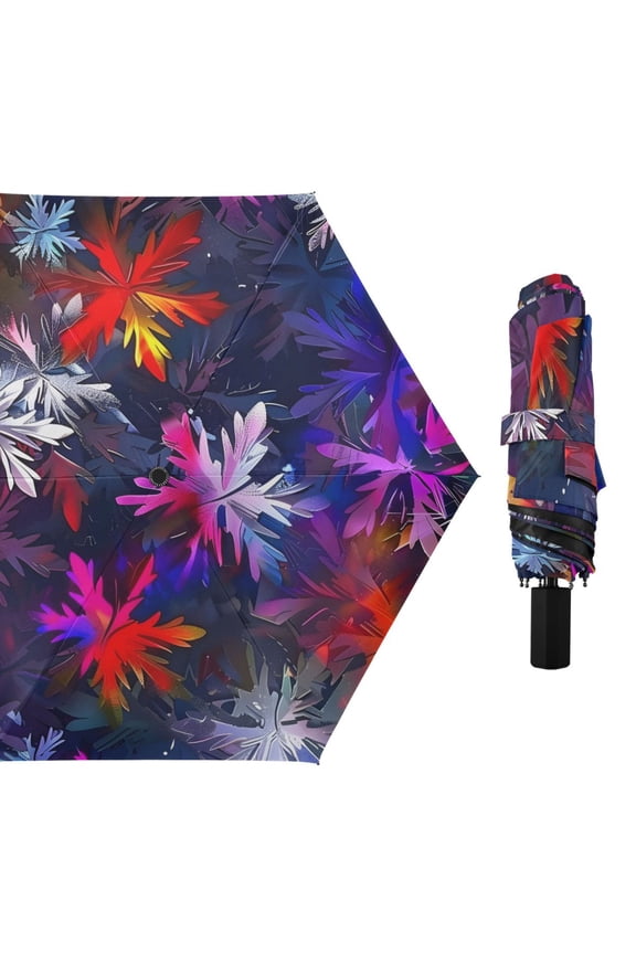 Abstract Colorful Snowflakes Compact Sun Umbrella Windproof Travel Umbrellas for Rain Strong Portable UV Protection