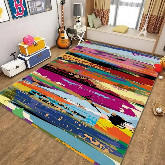 Abstract Colorful Stripe Area Rug Non-slip Washable Carpet for Home Living Room Kitchen Bedroom Rug Sofa r Floor Mat
