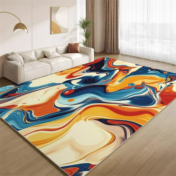 Abstract Colorful Swirls Rug 5x7 Area Rugs Retro Multicolor Waves Rugs Soft Non Slip Washable Non Shedding Indoor Carpet for Living Room Bedroom Home Entrance Foyer Decor