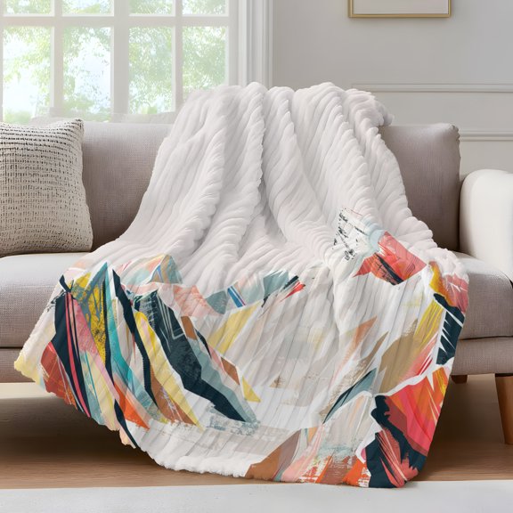 Abstract Colorful Throw Blanket for Couch Mountain Colored Drawing Oil Painting Soft and Warm Flannel 3D Striped Fluffy Fuzzy Fleece Blanket Lightweight Throw for Bed, Sofa 30 x 40 Inches