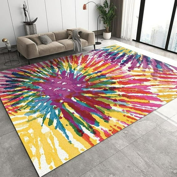 Abstract Colorful Tie-Dye Retro Rainbow Area Rug, Retro Colorful Graffiti Soft Non-Skid Carpet Throw Rugs For Kids Teen Girls Boys Bedroom Living Room Bathroom Classroom Office 1x2ft