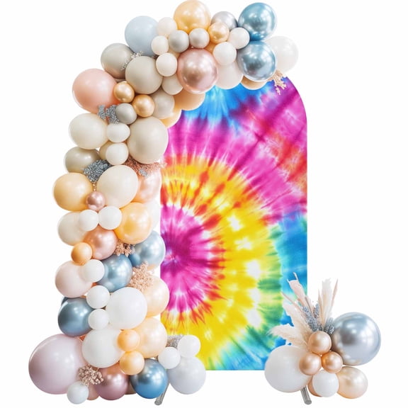 Abstract Colorful Tie-dye Texture Arch Backdrop Cover Spandex Fitted Arch Cover 7.2FT,Arches Backdrop Stand Covers for Wedding Birthday Party Ceremony Banquet Decoration Rainbow Color Ombre Art